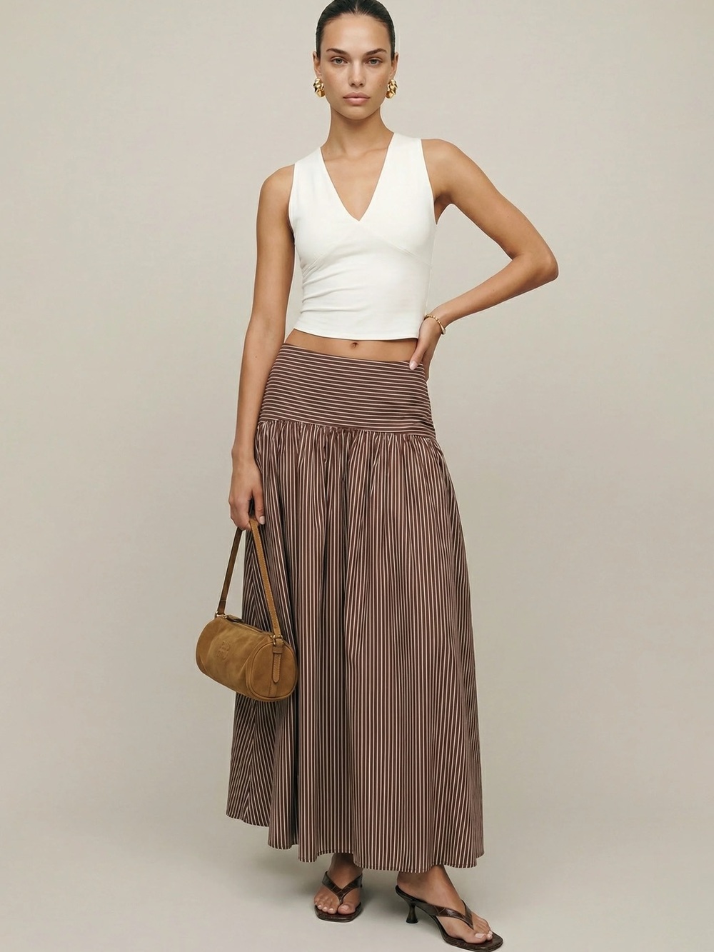 Few Moda Caara Vashti Skirt Coffee Brown White Stripe FWT - Picture 3 of 7